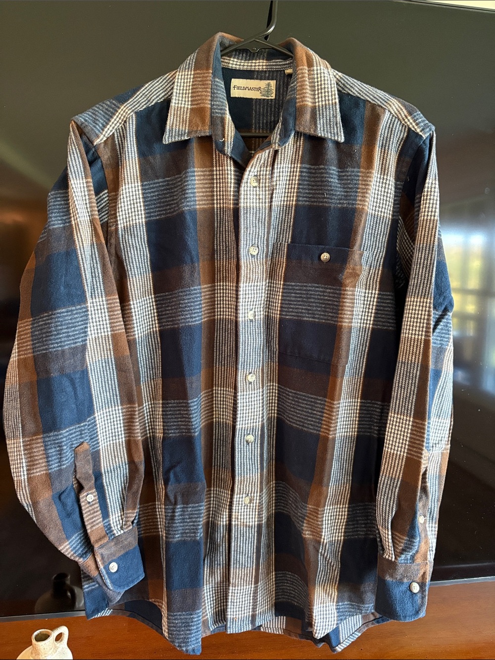 Fieldmaster Men's Blue & Brown Plaid Button-Down Shirt Medium